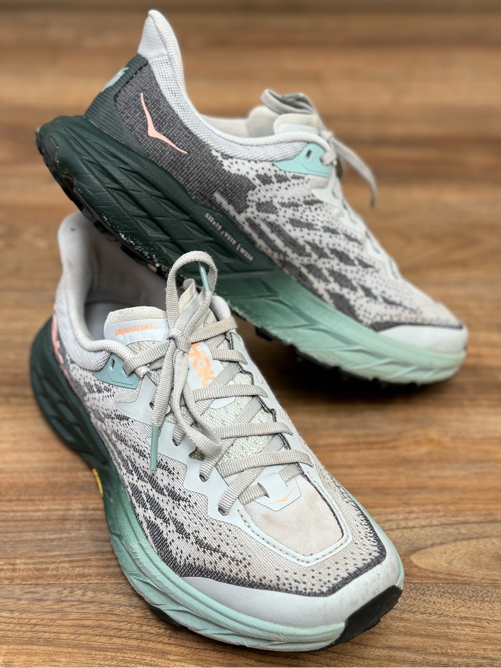 HOKA Speedgoat 5 Trail Running Shoes Gray Green Women’s 7.5